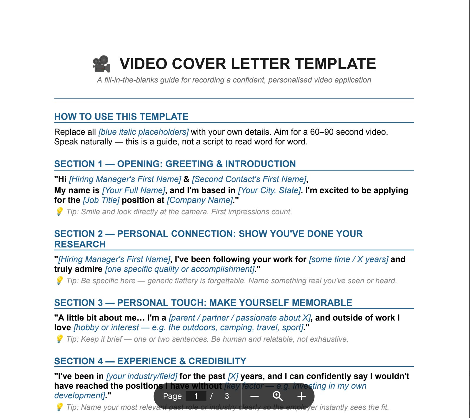 Video Cover Letter Template preview